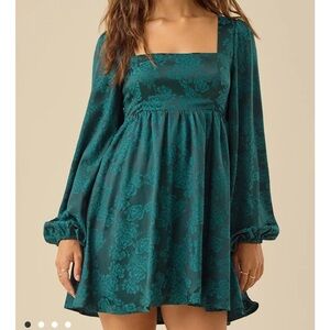 Altar'd State Teal Floral Long Sleeve Dress